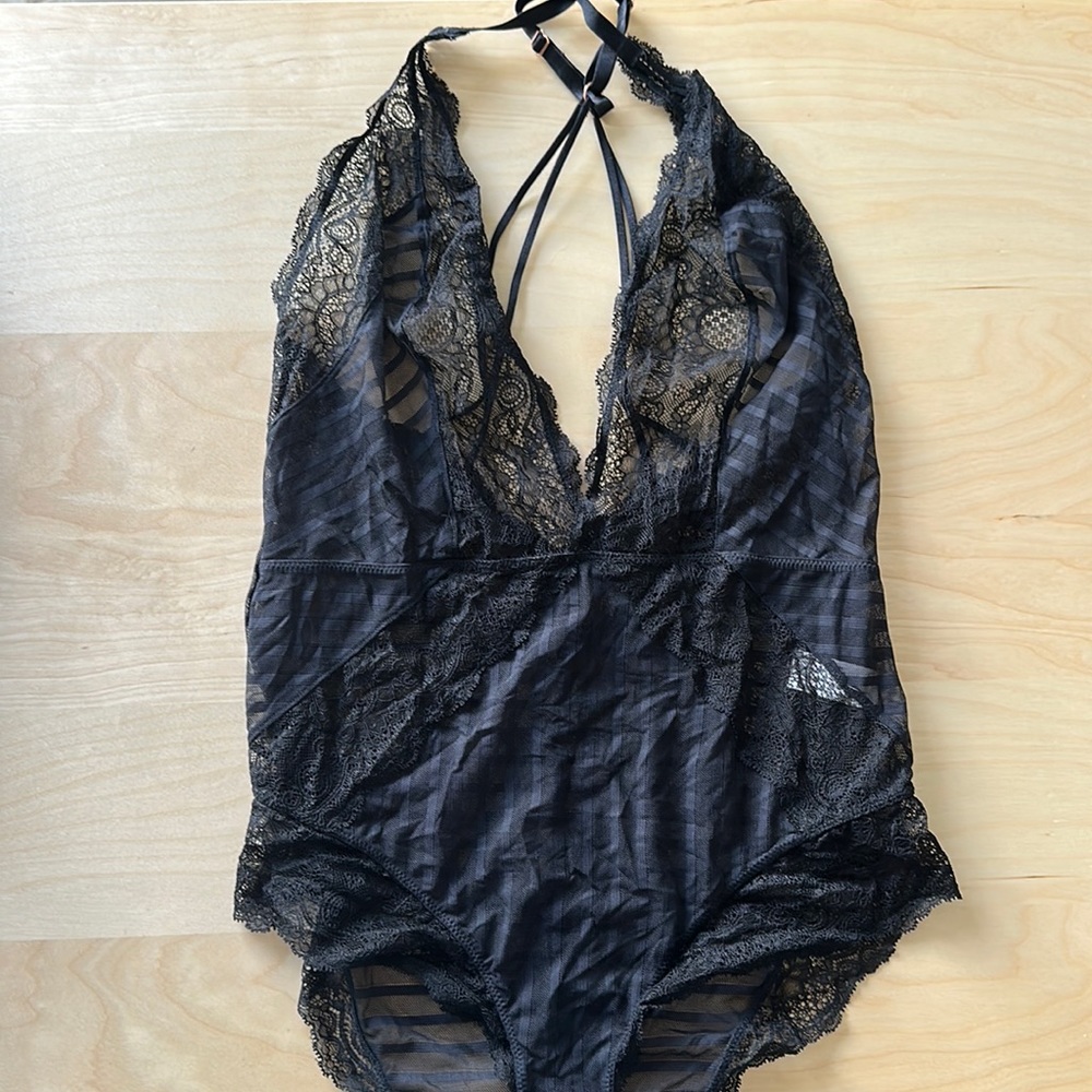 True & Co. black lace teddy